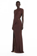 Mildred Chocolate Brown One Shoulder Ruched Maxi Dress