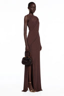 Mildred Chocolate Brown One Shoulder Ruched Maxi Dress