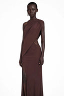 Mildred Chocolate Brown One Shoulder Ruched Maxi Dress