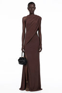 Mildred Chocolate Brown One Shoulder Ruched Maxi Dress