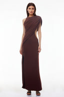 Mildred Chocolate Brown One Shoulder Ruched Maxi Dress