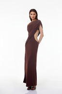 Mildred Chocolate Brown One Shoulder Ruched Maxi Dress
