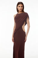 Mildred Chocolate Brown One Shoulder Ruched Maxi Dress