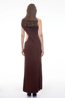 Mildred Chocolate Brown One Shoulder Ruched Maxi Dress