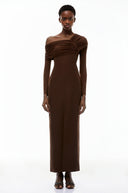 Arlene Chocolate Brown One Shoulder Maxi Dress
