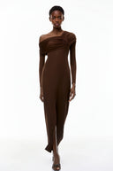 Arlene Chocolate Brown One Shoulder Maxi Dress