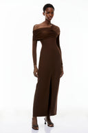 Arlene Chocolate Brown One Shoulder Maxi Dress