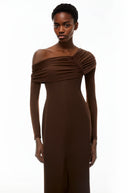 Arlene Chocolate Brown One Shoulder Maxi Dress