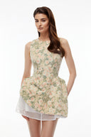 Olympe Green Sleeveless Floral Print Mini Dress