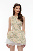 Olympe Green Sleeveless Floral Print Mini Dress