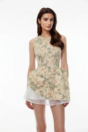 Olympe Green Sleeveless Floral Print Mini Dress
