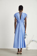 Velma petal-detail drawstring maxi dress in Blue