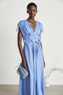 Velma petal-detail drawstring maxi dress in Blue