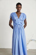 Velma petal-detail drawstring maxi dress in Blue