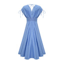 Velma petal-detail drawstring maxi dress in Blue