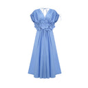 Velma petal-detail drawstring maxi dress in Blue