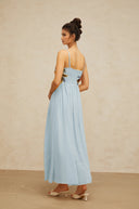 Roseline floral-embroidered shirred maxi dress in Blue