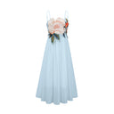 Roseline floral-embroidered shirred maxi dress in Blue