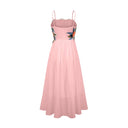 Roseline floral-embroidered shirred maxi dress in Pink