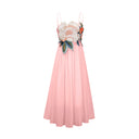 Roseline floral-embroidered shirred maxi dress in Pink