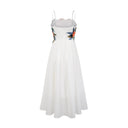 Roseline floral-embroidered shirred maxi dress in White