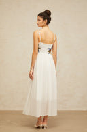 Roseline floral-embroidered shirred maxi dress in White
