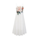 Roseline floral-embroidered shirred maxi dress in White