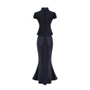 Jolene blue peplum-waist panelled maxi dress