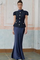 Jolene blue peplum-waist panelled maxi dress