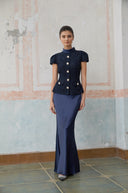 Jolene blue peplum-waist panelled maxi dress
