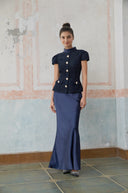Jolene blue peplum-waist panelled maxi dress