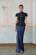 Jolene blue peplum-waist panelled maxi dress