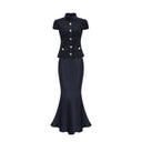 Jolene blue peplum-waist panelled maxi dress