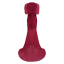 Sylvia Red Asymmetrical Ruched Mesh Maxi Dress