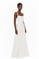 Paulene White Square Neck Ruched Maxi Dress