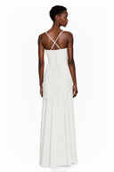 Paulene White Square Neck Ruched Maxi Dress