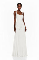 Paulene White Square Neck Ruched Maxi Dress