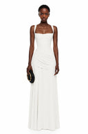 Paulene White Square Neck Ruched Maxi Dress