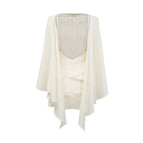 Seraphina Cream Satin Layered Mini Dress with Shawl Detail