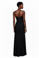 Paulene Black Square Neck Ruched Maxi Dress