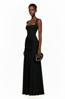 Paulene Black Square Neck Ruched Maxi Dress