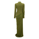 Anastasiya Green Asymmetrical Ruched Maxi Dress