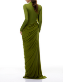 Anastasiya Green Asymmetrical Ruched Maxi Dress