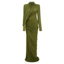 Anastasiya Green Asymmetrical Ruched Maxi Dress