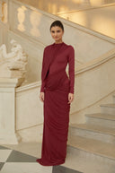 Anastasiya Red Asymmetrical Ruched Maxi Dress