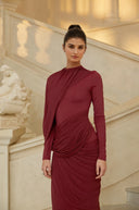 Anastasiya Red Asymmetrical Ruched Maxi Dress