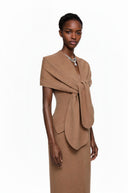 Gudrun Brown Plunge Neck Midi Dress with Self-Tie