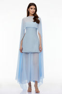Zella Blue Chiffon Cape Maxi Dress