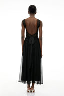 Celeste Black Pleated Maxi Dress with Lace Panels