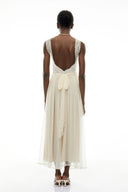 Celeste White Pleated Maxi Dress with Lace Panels